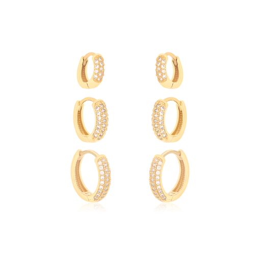 CONJUNTO TRIO DE ARGOLINHAS COM ZIRCÔNIAS