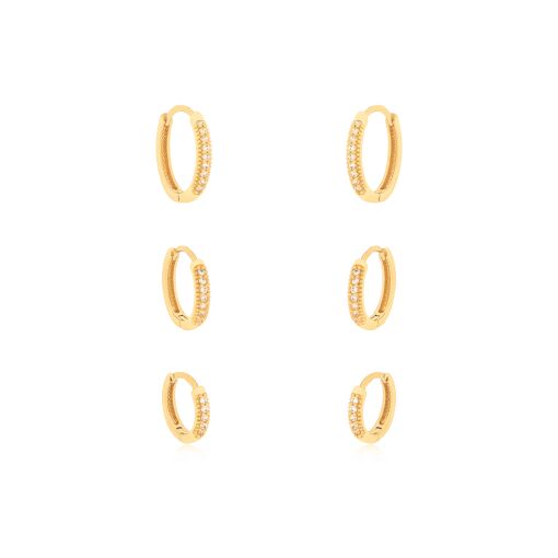 CONJUNTO TRIO DE ARGOLINHAS COM ZIRCÔNIAS