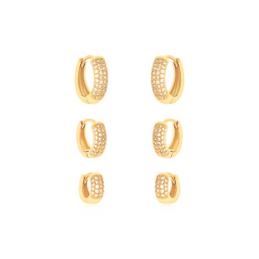 CONJUNTO TRIO DE ARGOLINHAS COM ZIRCÔNIAS
