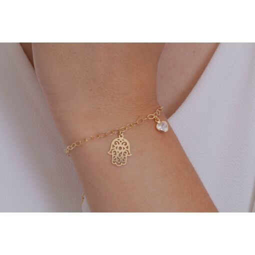 PULSEIRA COM CORAÇÃO E MÃO DE FÁTIMA