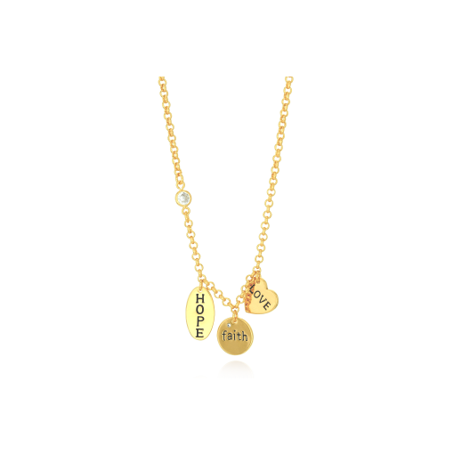 GARGANTILHA COM DIZERES 'HOPE' 'FAITH' 'LOVE'