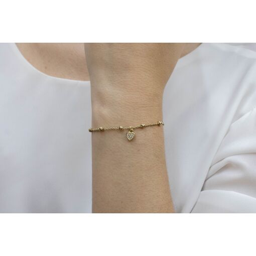 PULSEIRA COM BOLINHAS E PINGENTE DE CORAÇÃO