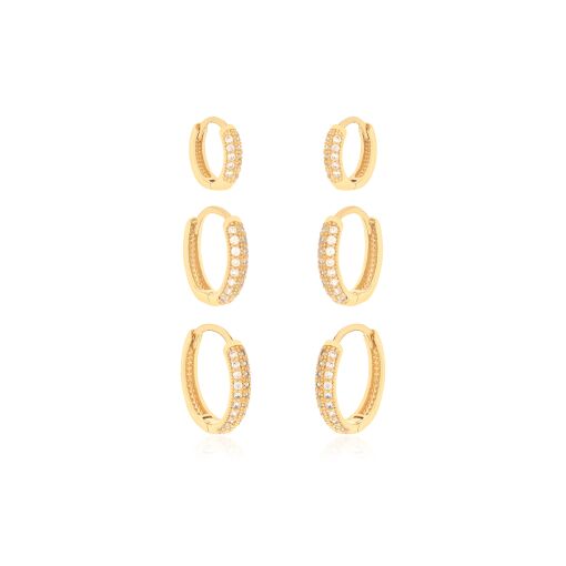 CONJUNTO TRIO DE ARGOLINHAS CRAVEJADAS