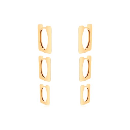 CONJUNTO TRIO DE ARGOLINHAS QUADRADAS