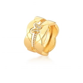 Anel Duplo Liso e com Borboleta Cravejada Banhado a Ouro