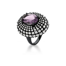 Anel com Cristal Oval Roxo Banhado a Ródio Negro