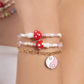 Pulseira com Pingente Ying-Yang Rosa e Branco Banhada a Ouro