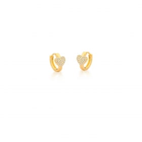 Argola com Coração Cravejado de Zircônias Brancas Banhada a Ouro