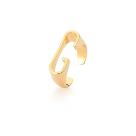 Anel Regulável Letra "G" Liso com Zircônia Branca Banhado a Ouro