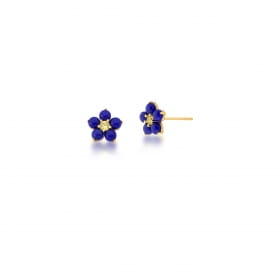 Brinco Flor em Resina na Cor Lápis-lazúli Banhado a Ouro