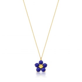 Corrente com Pingente de Flor Lápis-lazúli Banhada a Ouro