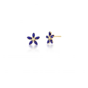 Brinco Flor em Resina na Cor Lápis-lazúli Banhado a Ouro