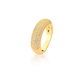 Anel com Sete Fileiras de Zircônias Brancas Banhado a Ouro