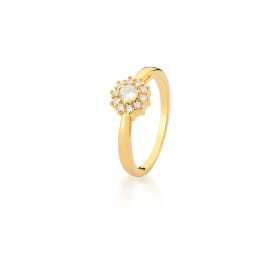 Anel Flor com Zircônias Brancas Banhado a Ouro