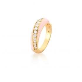 Anel Esmaltado Rosa com Zircônias Brancas Banhado a Ouro