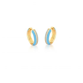 Argola Esmaltada Azul Claro com Zircônias Brancas Banhada a Ouro