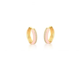 Argola Esmaltada Rosa com Zircônias Brancas Banhada a Ouro