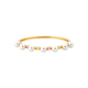 Bracelete com Zircônias Amarelas e Pérola Banhado a Ouro