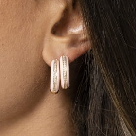 Argola Esmaltada Rosa com Zircônias Brancas Banhada a Ouro
