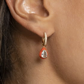 Argola com Pingente em Gota Esmaltado Alaranjado Banhada a Ouro