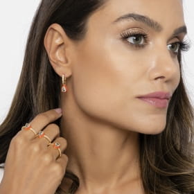 Argola com Pingente em Gota Esmaltado Alaranjado Banhada a Ouro