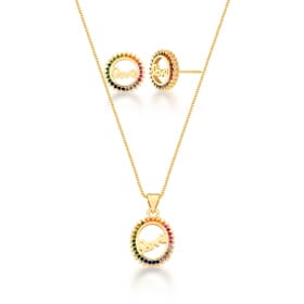 Conjunto Brinco e Corrente com Pingente Love Banhado a Ouro