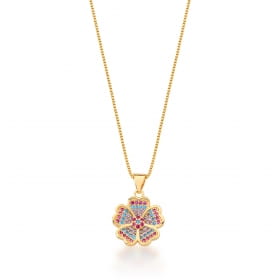 Conjunto Brinco e Corrente com Pingente Flor Banhado a Ouro
