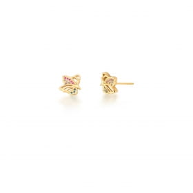 Conjunto Brinco e Corrente com Pingente Borboleta Banhado a Ouro