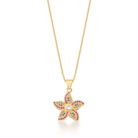 Conjunto Brinco e Corrente com Pingente Flor Banhado a Ouro