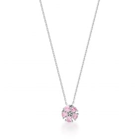 Conjunto Brinco e Corrente com Pingente Flor Banhado a Ródio