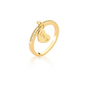 Anel com Pingente de Coração Love Banhado a Ouro