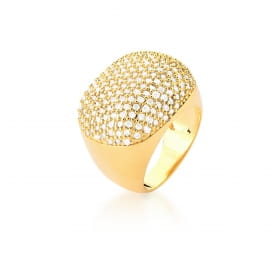 Anel Oval com Zircônias Brancas Banhado a Ouro