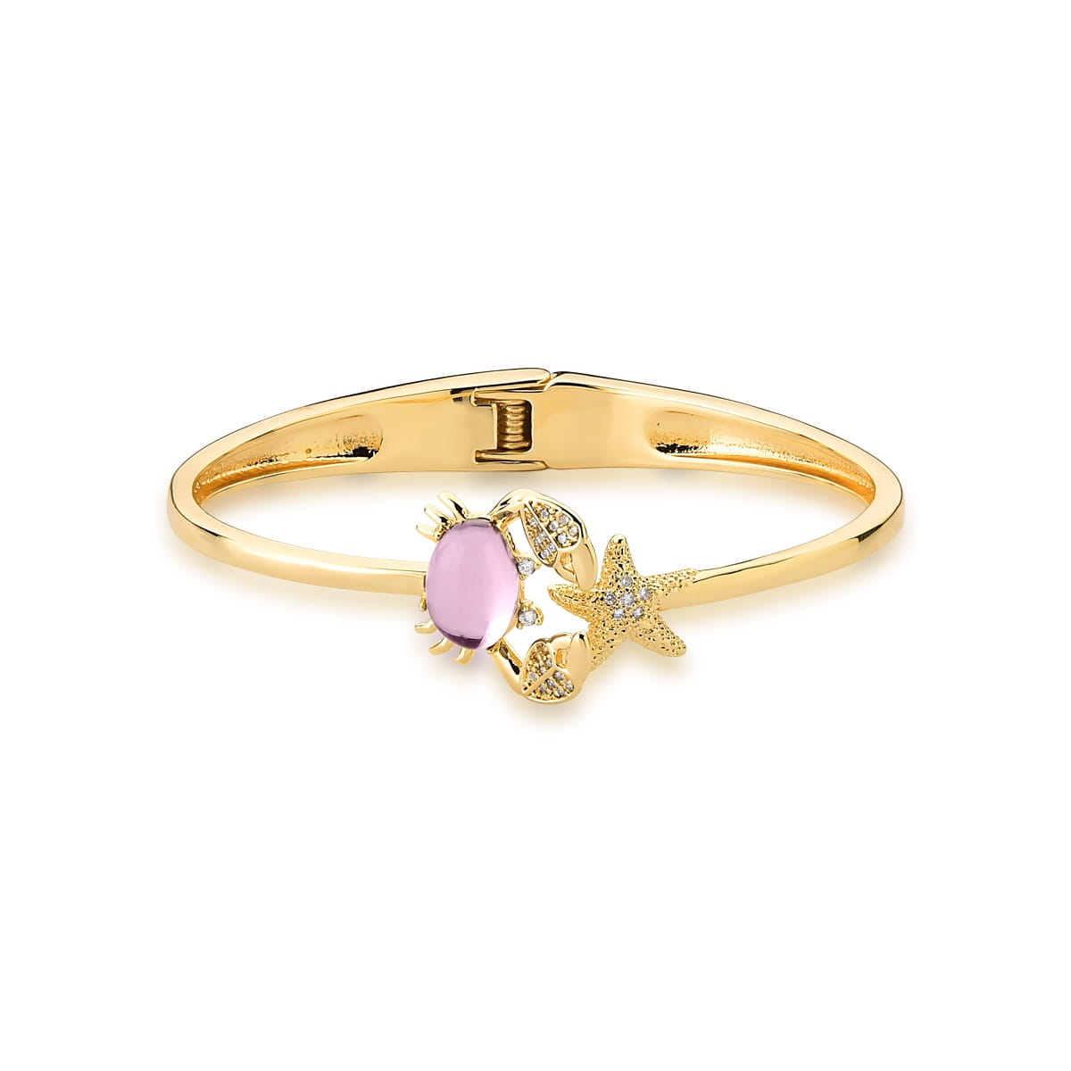 Bracelete com Caranguejo e Cabochão Lilás Banhado a Ouro