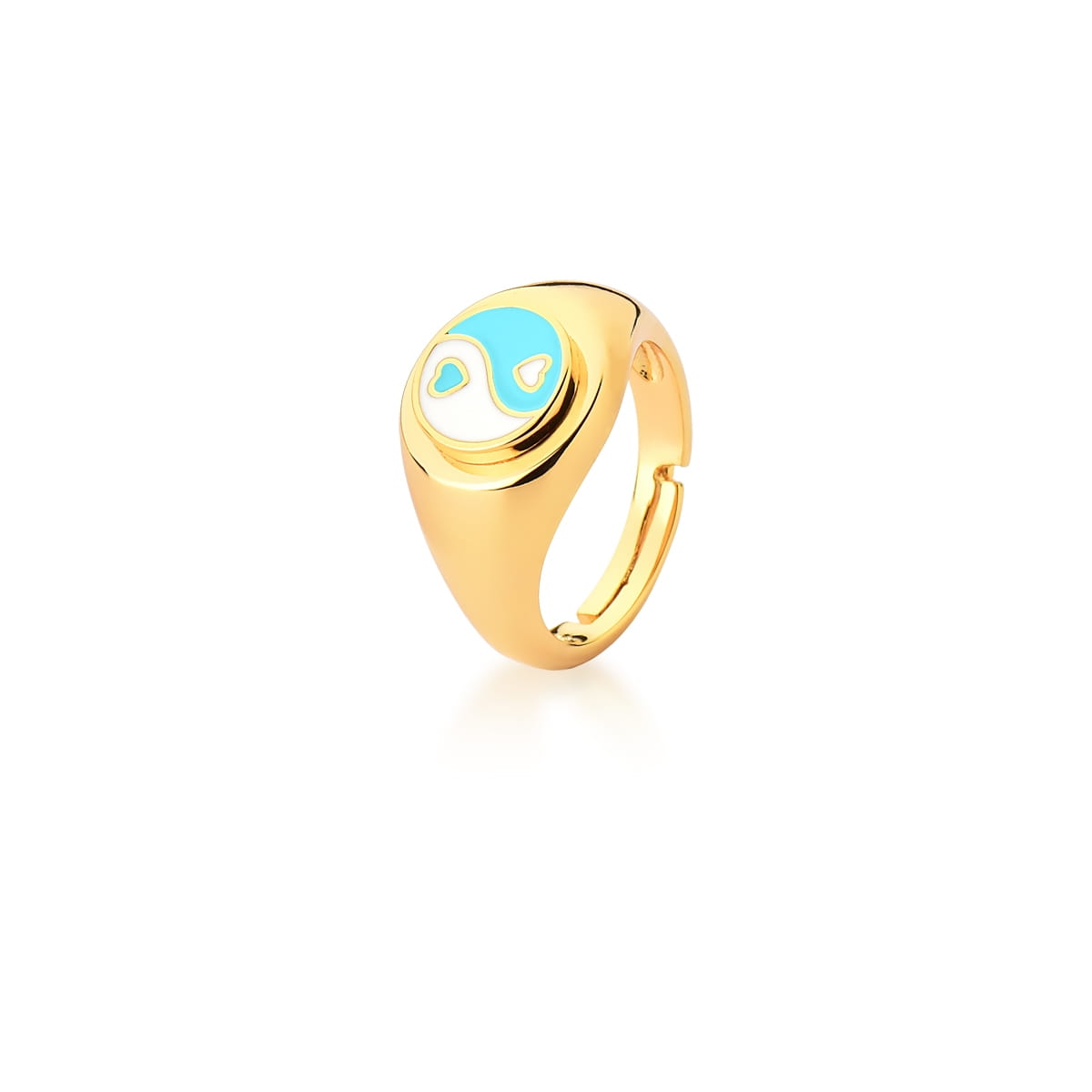 Anel Dedo Mínimo Ying-Yang Azul e Branco Banhado a Ouro