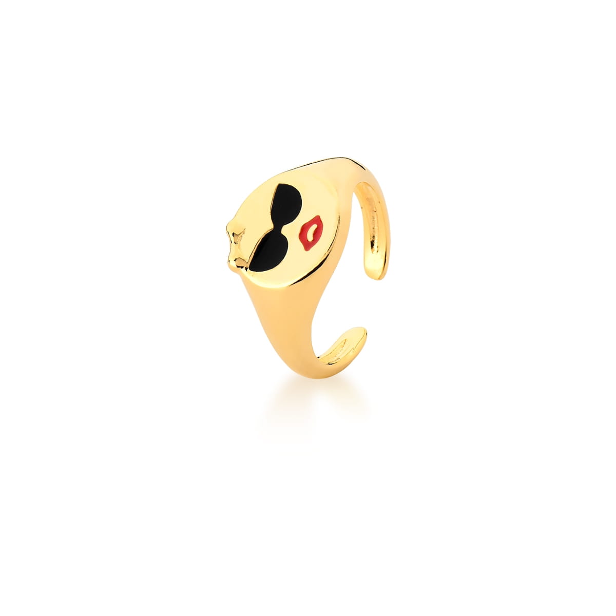 Anel Dedo Mínimo de Emoji com Óculos Banhado a Ouro