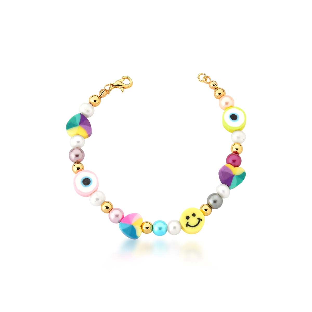 Pulseira e Pingentes Diversos Coloridos e Pérolas Banhada a Ouro