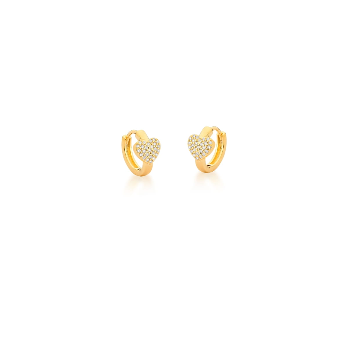 Argola com Coração Cravejado de Zircônias Brancas Banhada a Ouro