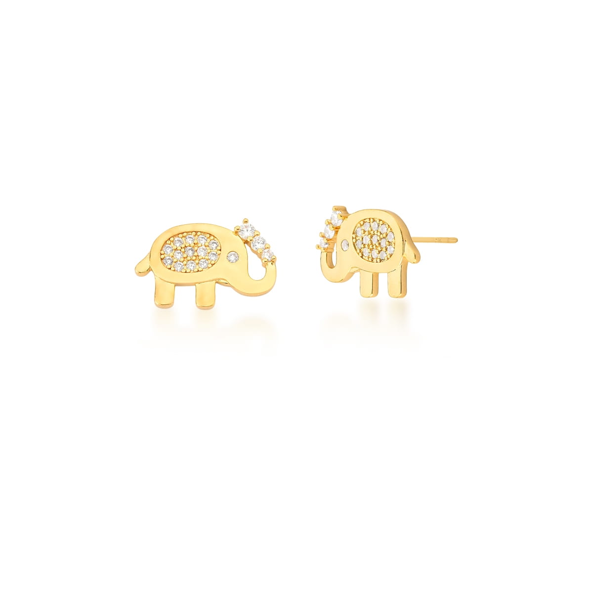 Brinco de Elefante com Zircônias Brancas Banhado a Ouro