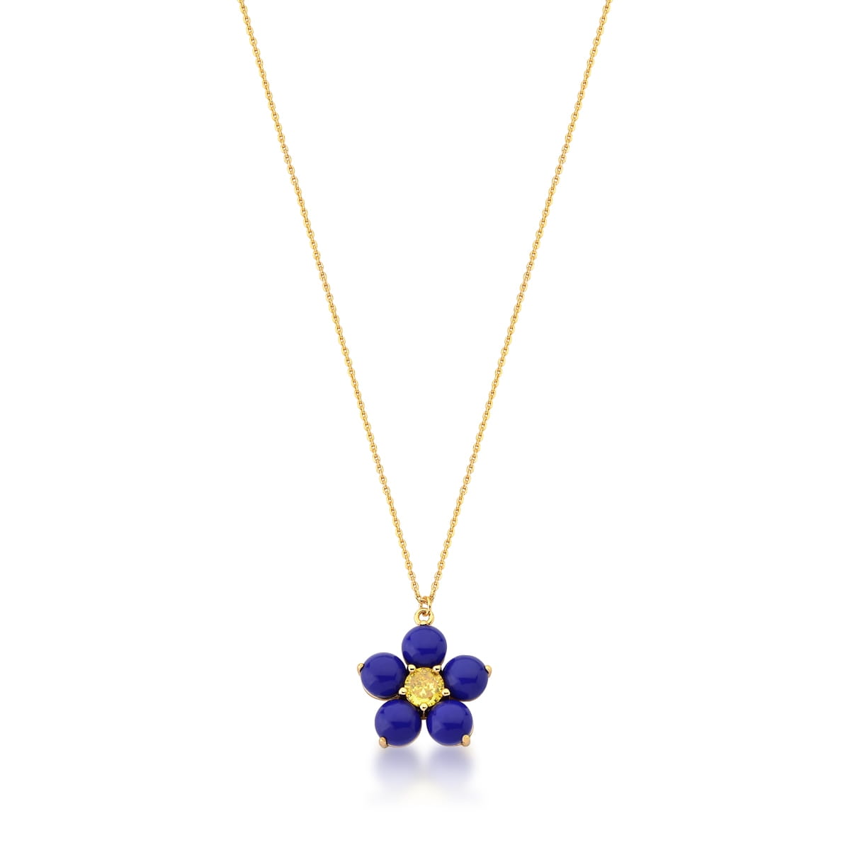 Corrente com Pingente de Flor Lápis-lazúli Banhada a Ouro
