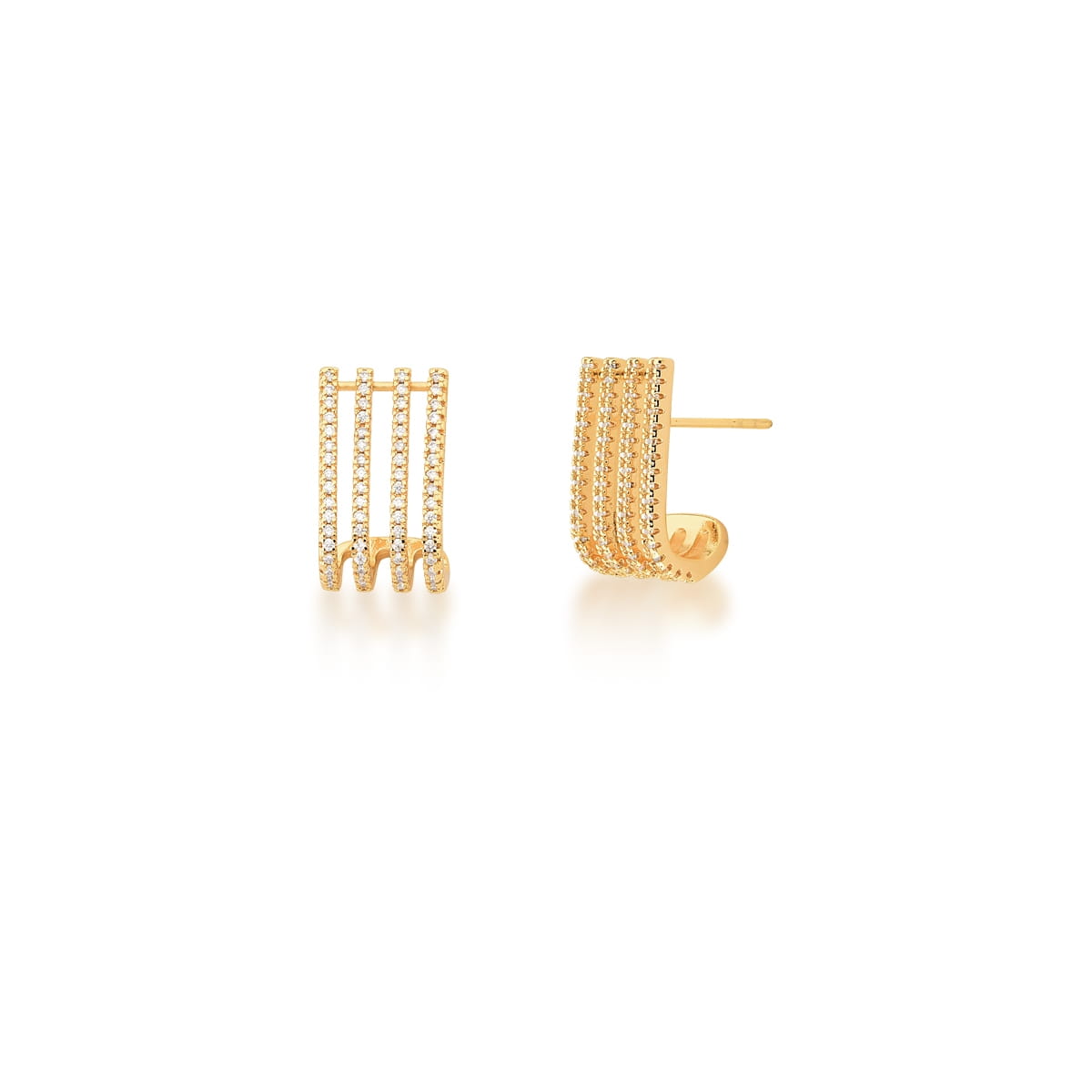 Brinco Ear Hook Quatro Fileiras com Zircônias Banhado a Ouro