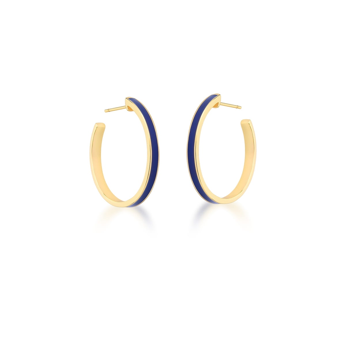 Meia Argola Esmaltada Azul Escuro Banhada a Ouro