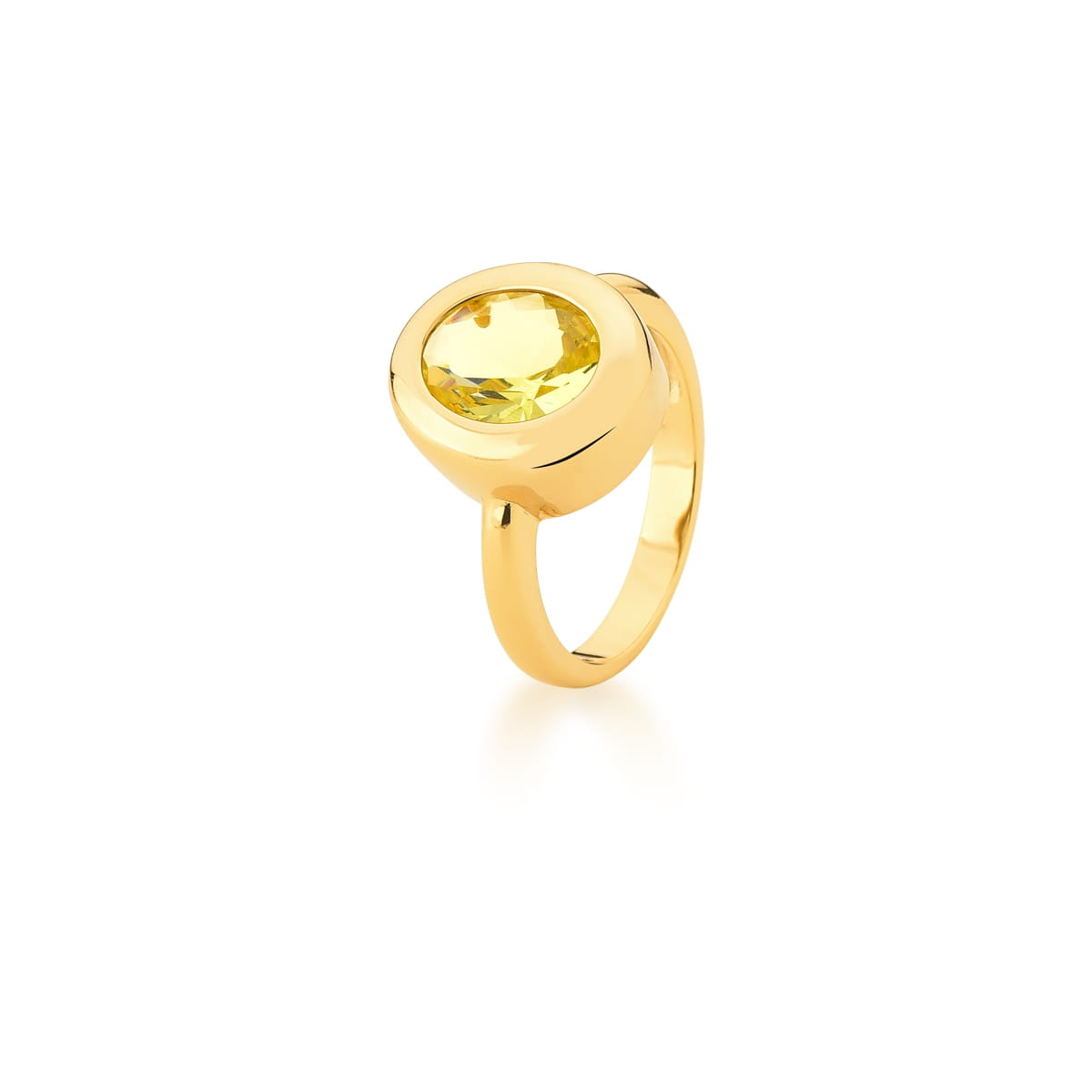 Anel com Zircônia Oval Prasiolita Banhado a Ouro