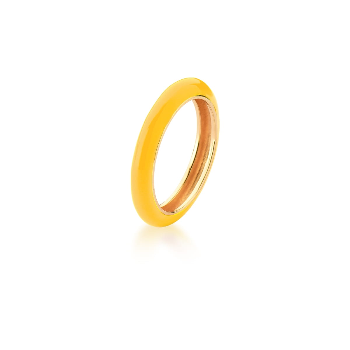 Anel Esmaltado na Cor Amarelo Banhado a Ouro