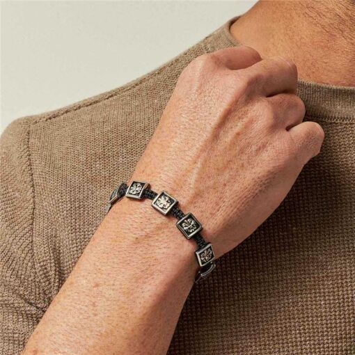 PULSEIRA EM FIO ENCERADO COM QUADRADOS EM AÇO