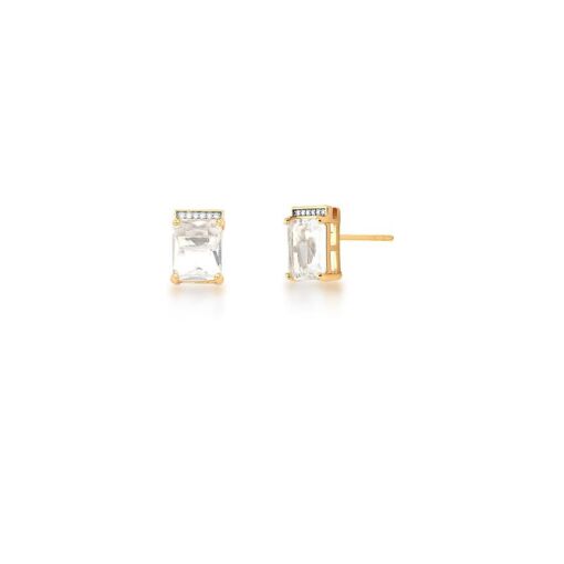BRINCO RETANGULAR COM CRISTAL BANHADO A OURO