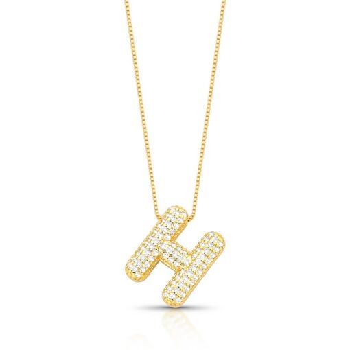 COLAR COM PINGENTE DE LETRA "H" CRAVEJADO BANHADO A OURO