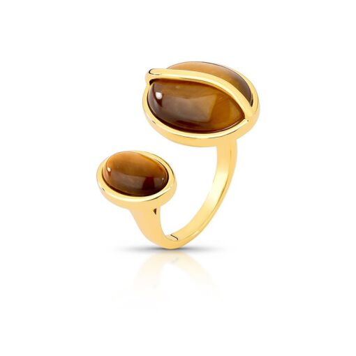 ANEL REGULÁVEL COM CRISTAL OVAL BANHADO A OURO