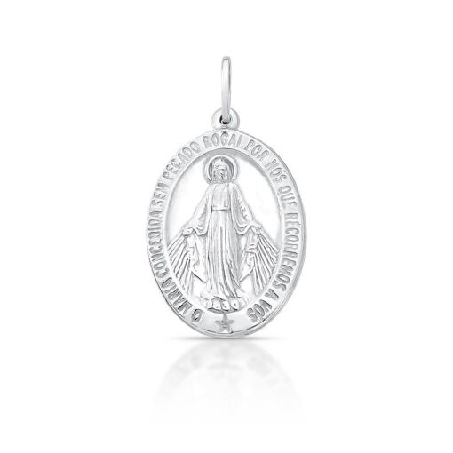 PINGENTE OVAL IMAGEM NOSSA SENHORA DAS GRAÇAS PRATEADO