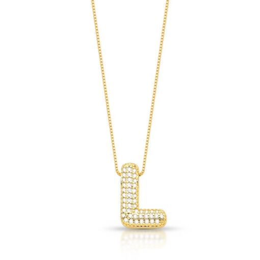 COLAR COM PINGENTE DE LETRA "L" CRAVEJADO BANHADO A OURO