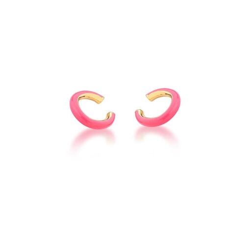 PIERCING DE ORELHA ESMALTADO HOT PINK BANHADO A OURO